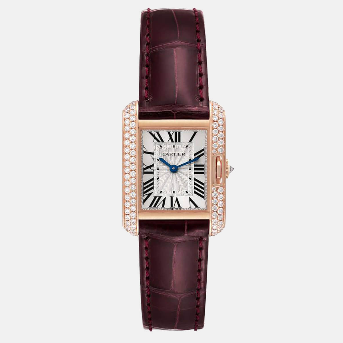 Cartier Silver Diamonds 18K Rose Gold Tank Anglaise WT100013 Women's Wristwatch 30 mm