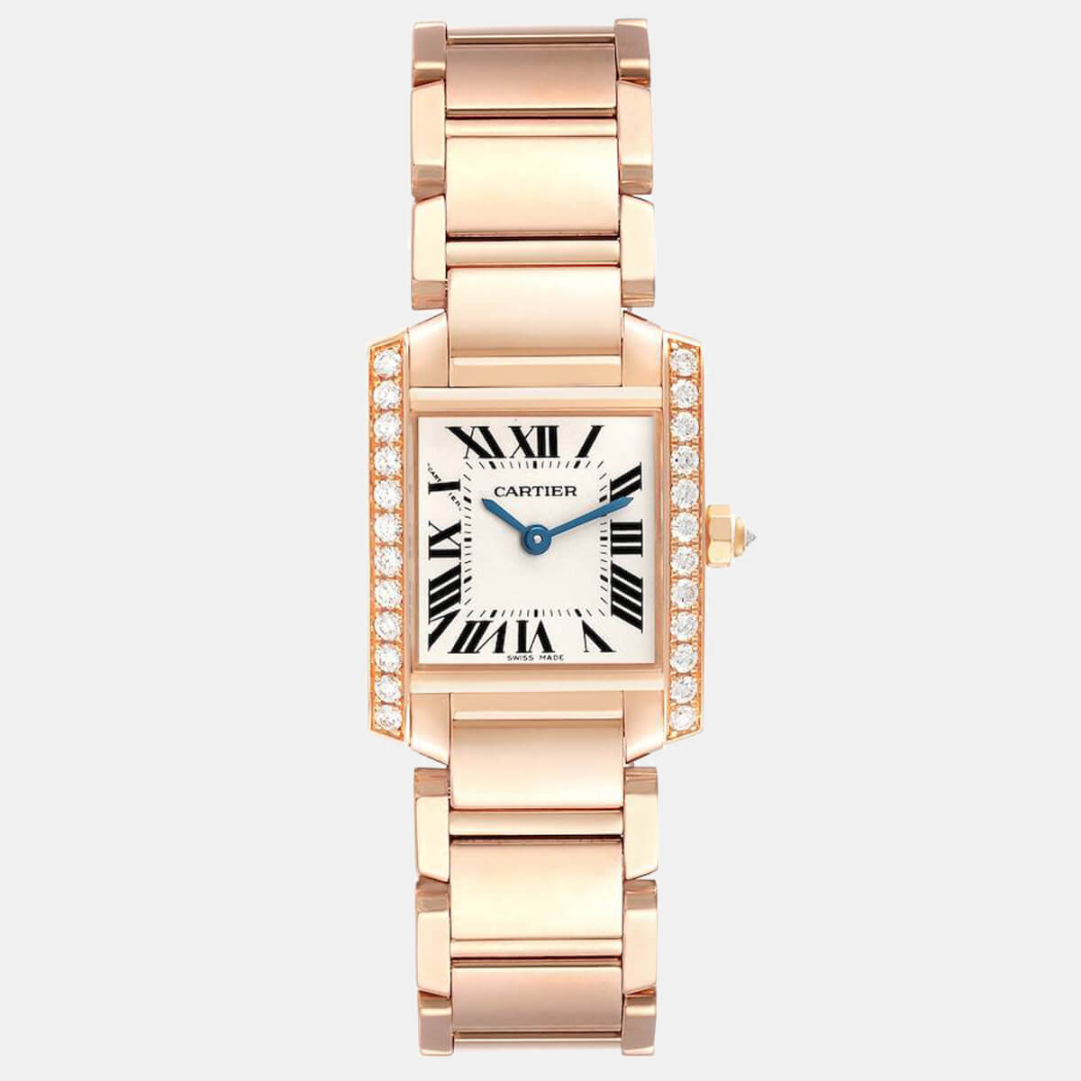Cartier Silver Diamonds 18K Rose Gold Tank Francaise WE10456H Women's Wristwatch 25 mm