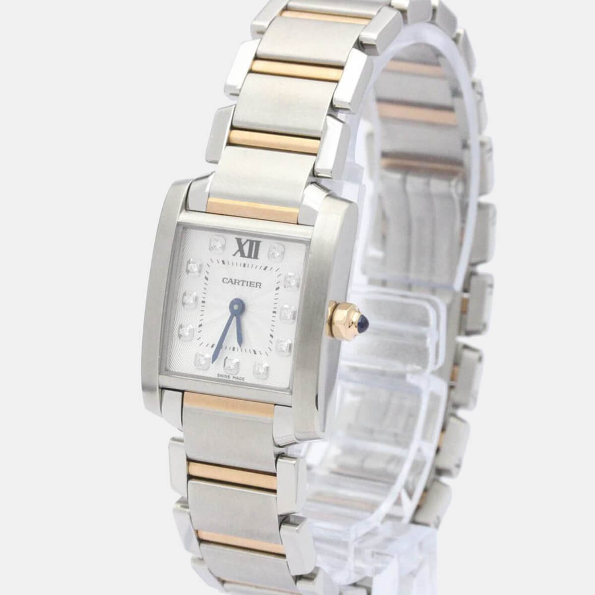 Cartier Silver Diamonds 18K Yellow Gold And Stainless Steel Tank Francaise WE110004 Women's Wristwatch 20 mm
