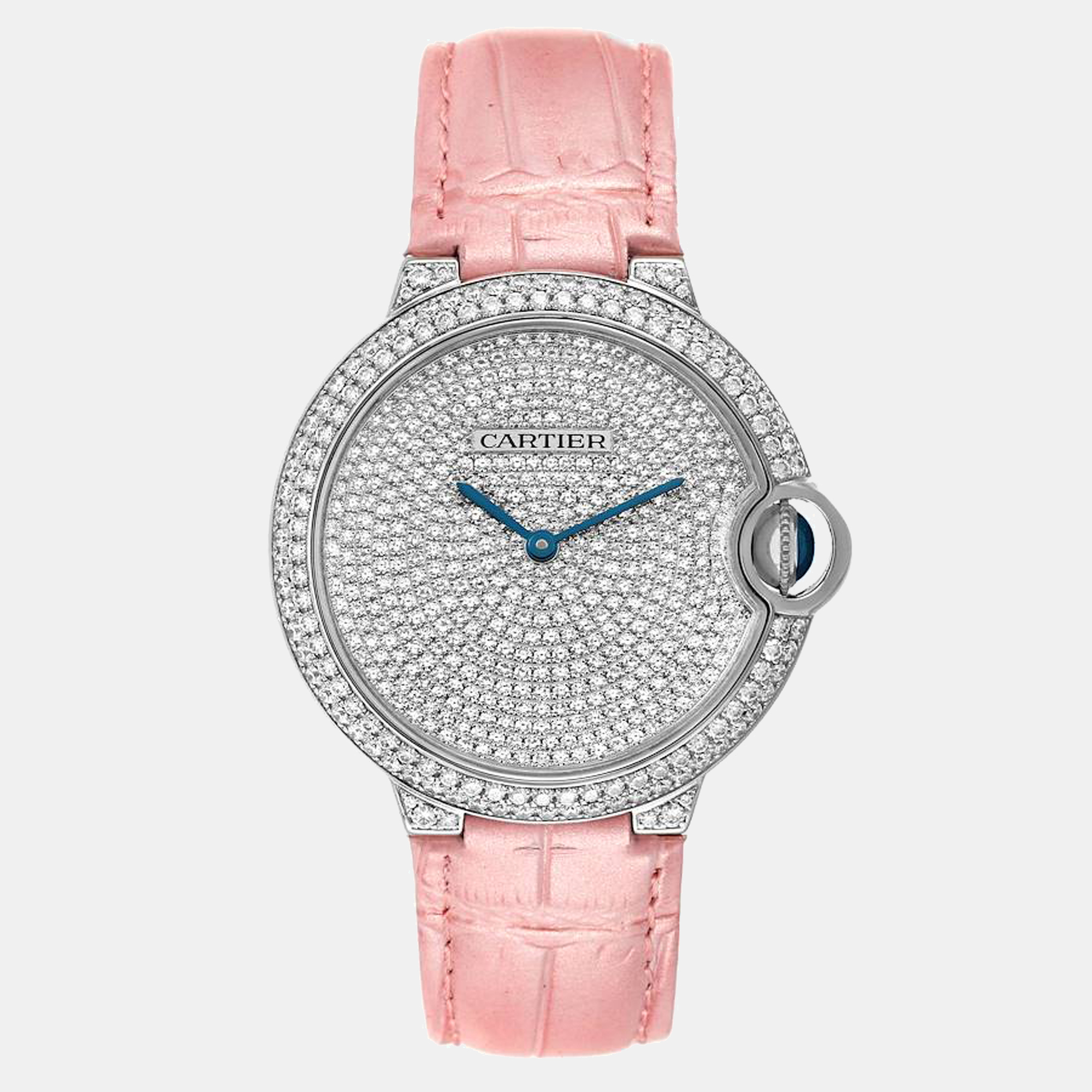 Cartier Silver Diamonds Stainless Steel Ballon Bleu WE902042 Women's Wristwatch 36 mm