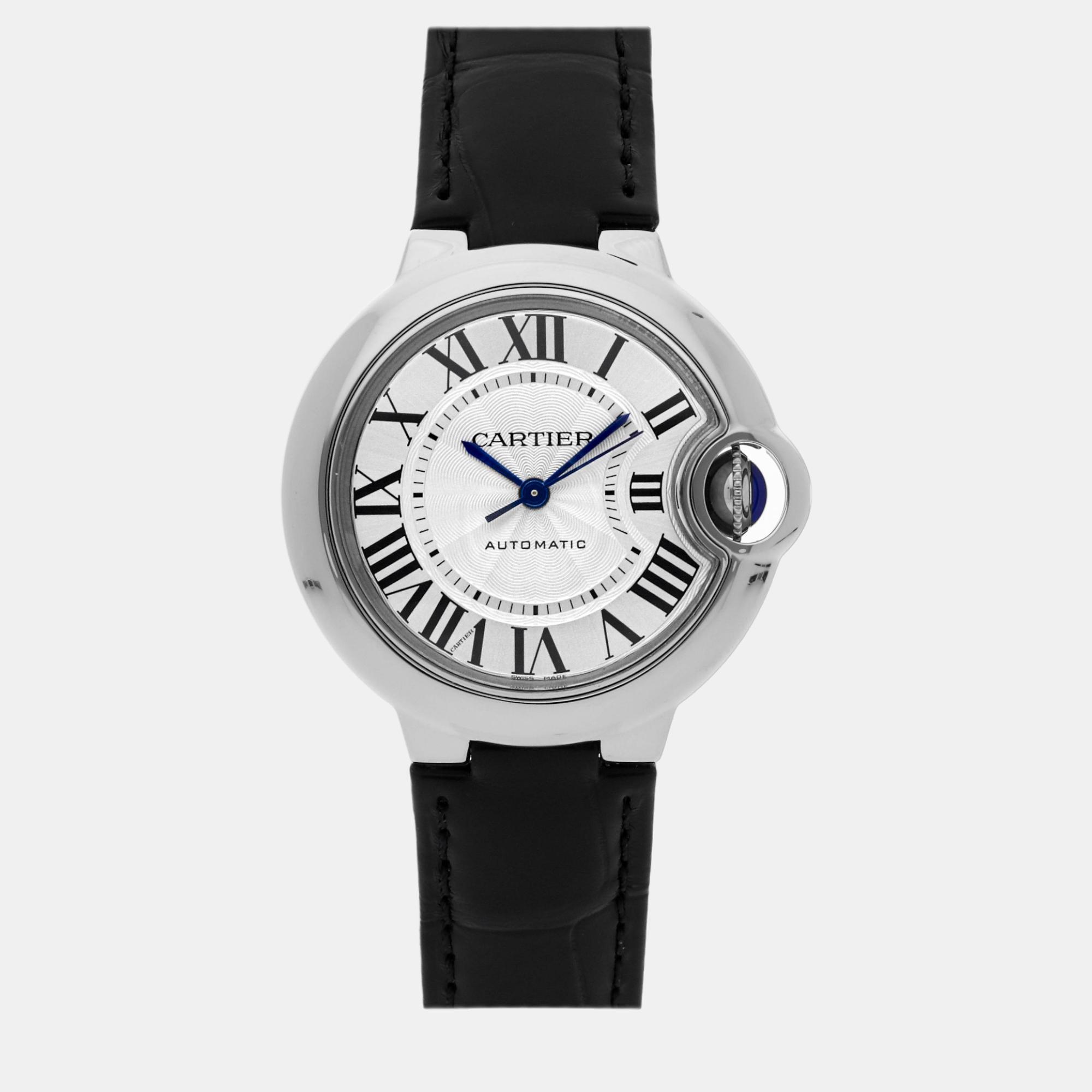 Cartier Silver Stainless Steel Ballon Bleu W6920085 Automatic Women's Wristwatch 33 mm