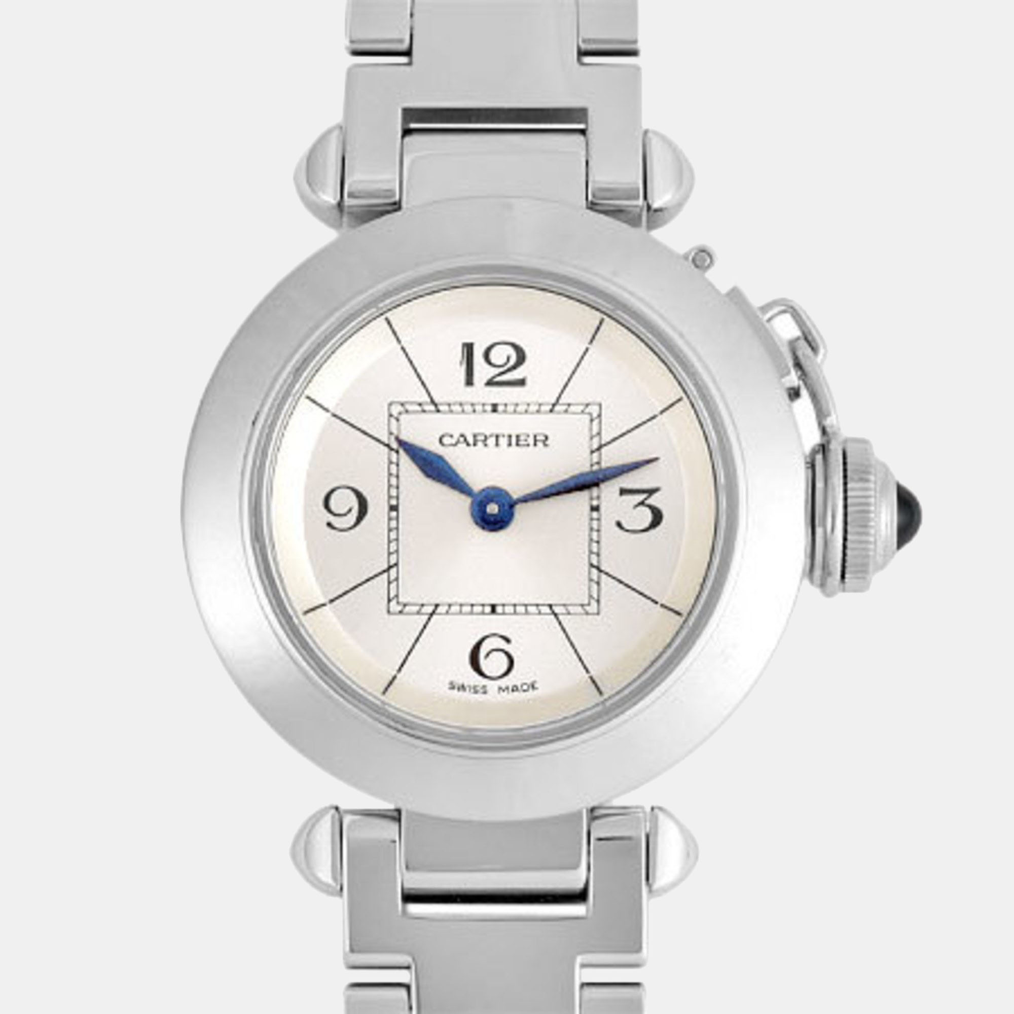 Cartier Silver Stainless Steel Miss Pasha W3140007 Quartz Women's Wristwatch 28 mm