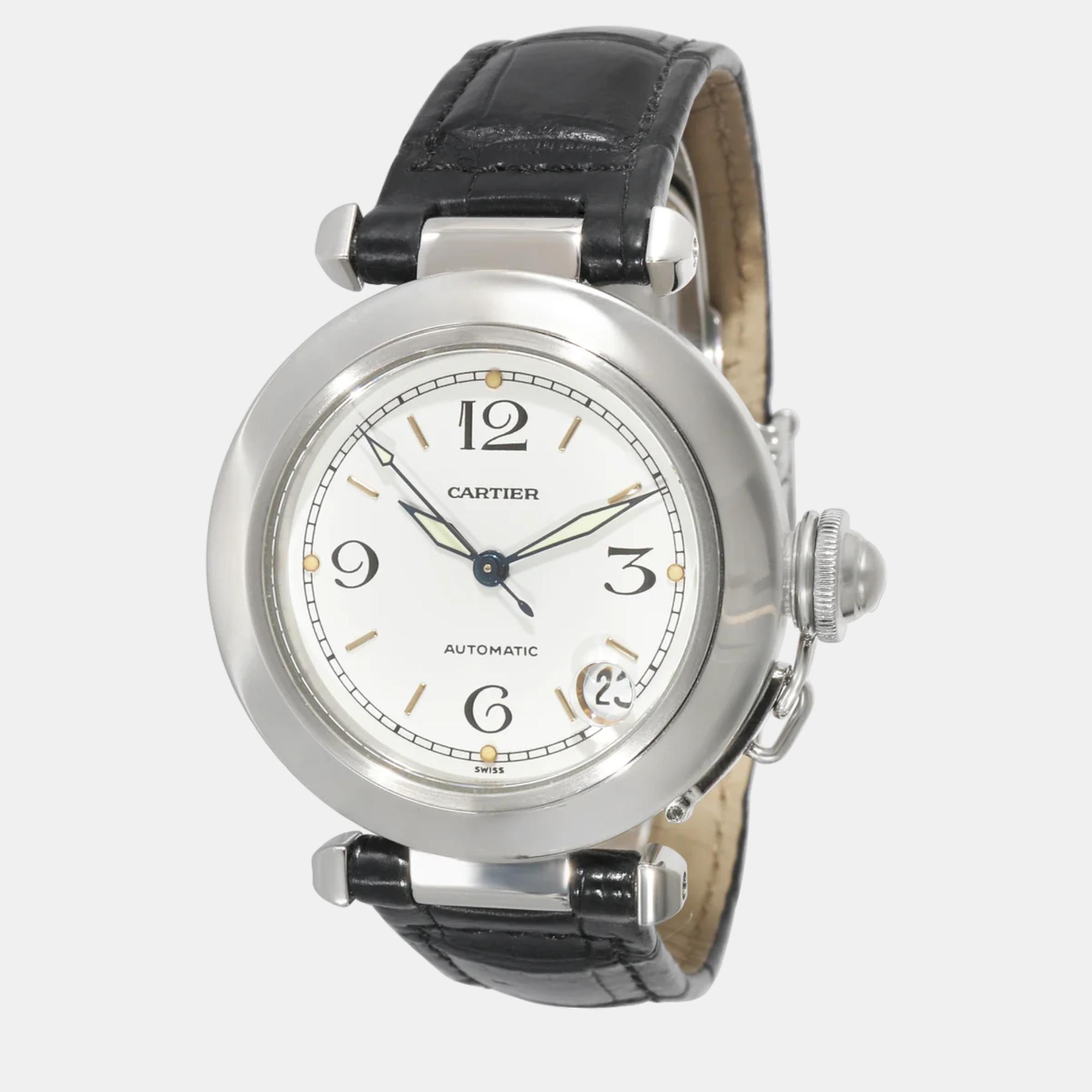 Cartier Silver Stainless Steel Pasha C 2324 Women's Wristwatch 35 mm