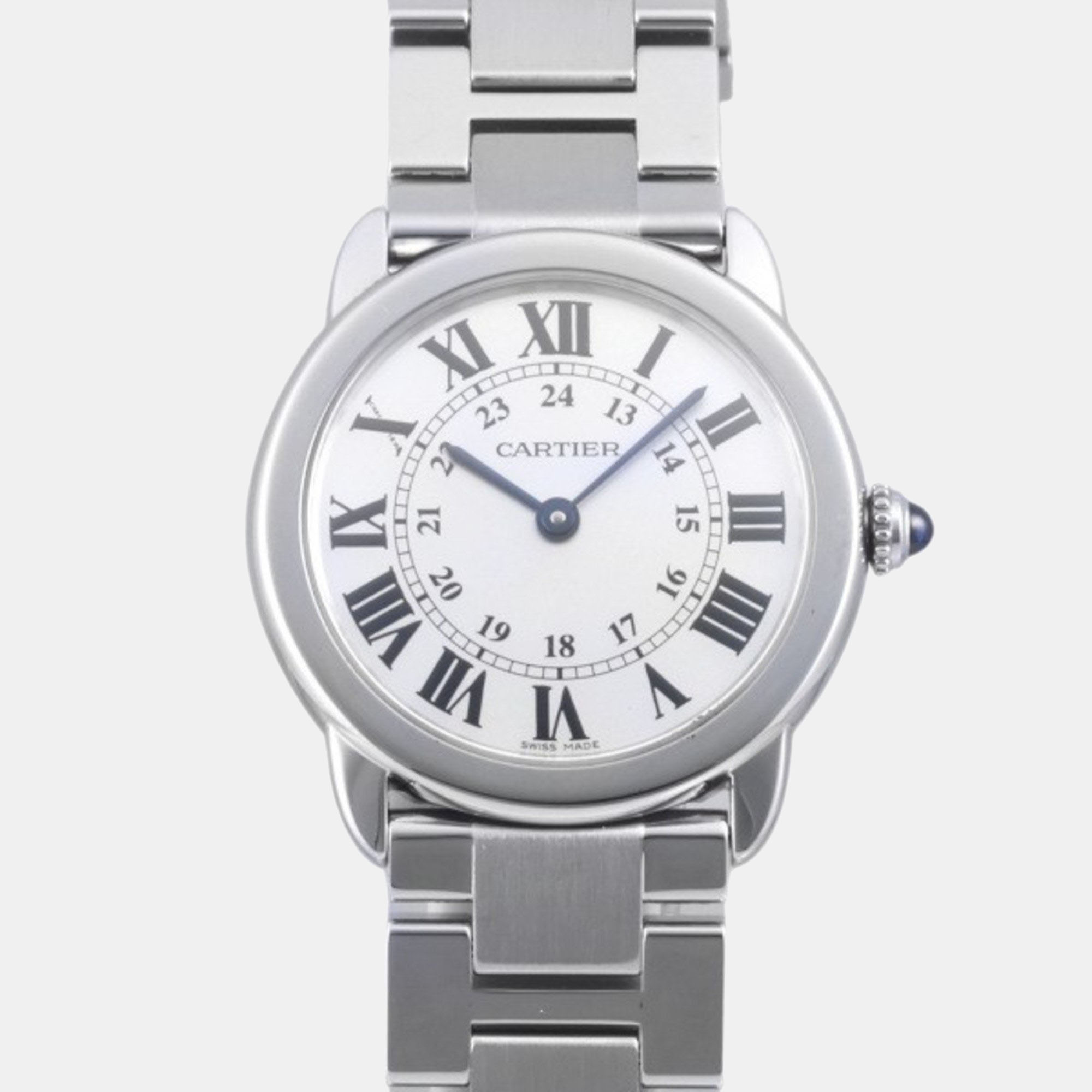 Cartier Silver Stainless Steel Ronde Solo W6701004 Quartz Women's Wristwatch 29 mm