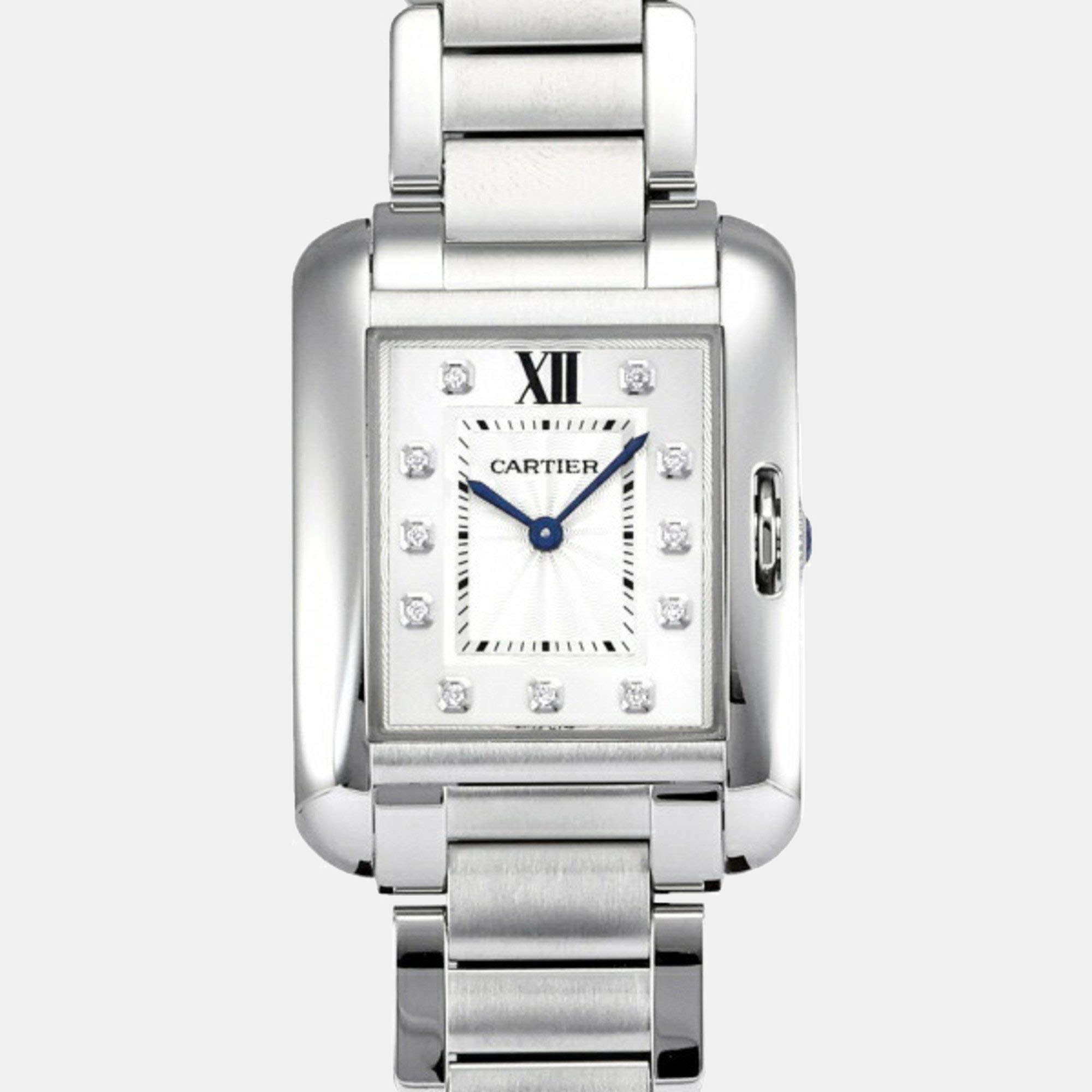 Cartier Silver Stainless Steel Tank Anglaise W4TA0004 Quartz Women's Wristwatch 35 mm