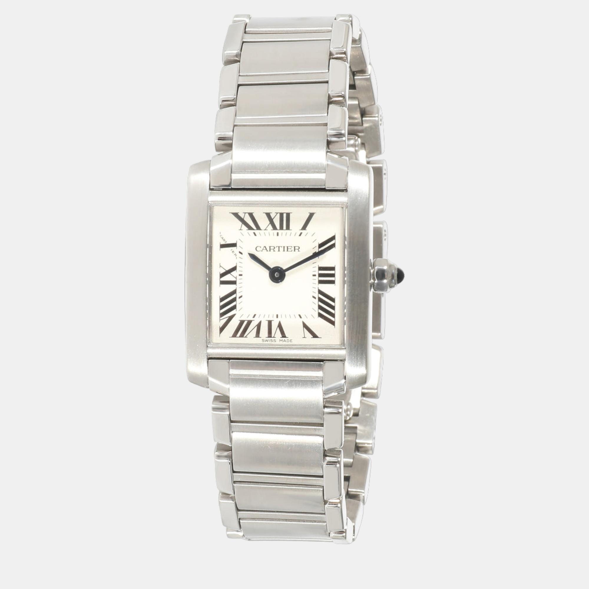Cartier Silver Stainless Steel Tank Francaise W51008Q3 Automatic Women's Wristwatch 20 mm
