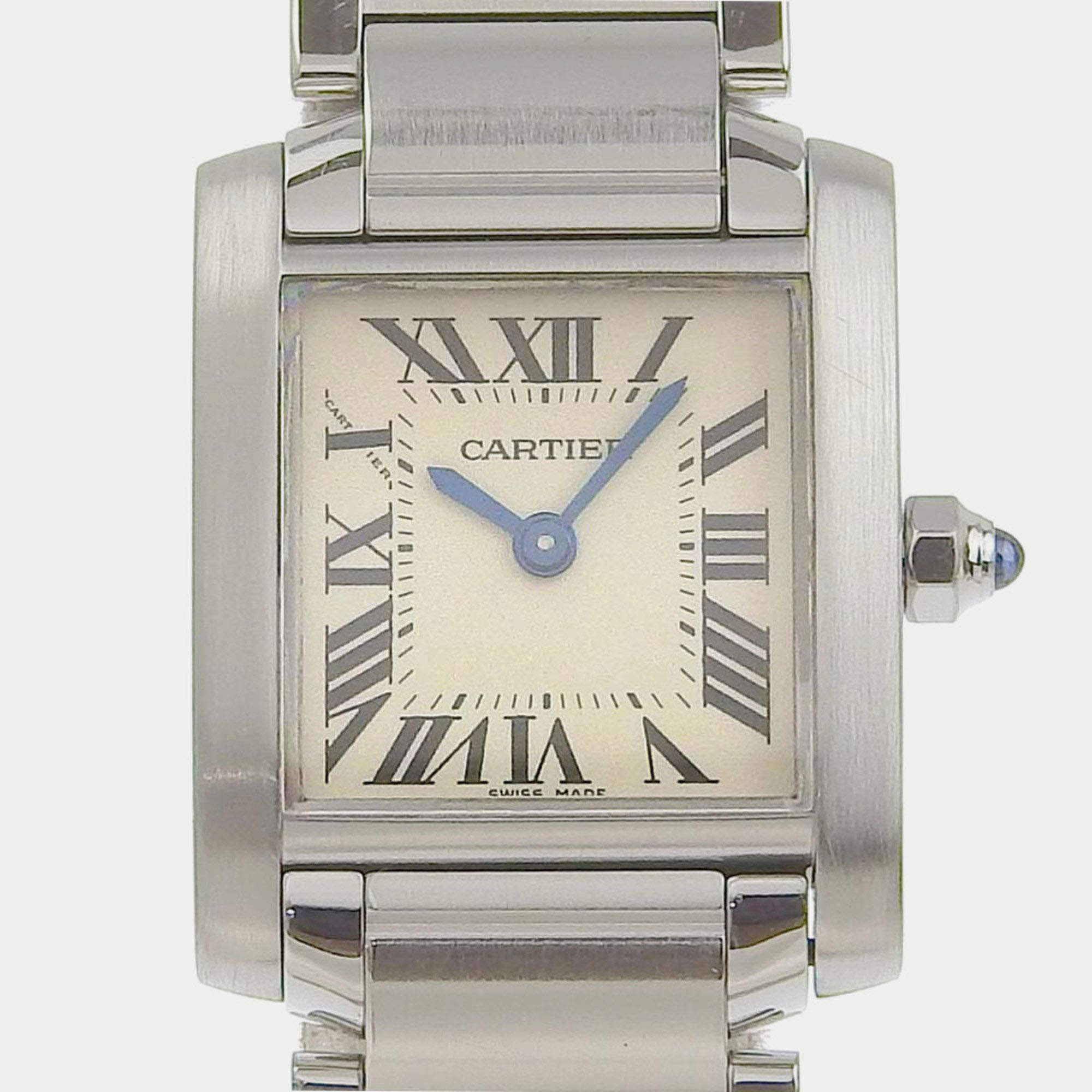 Cartier Silver Stainless Steel Tank Francaise W51008Q3 Quartz Women's Wristwatch 20 mm