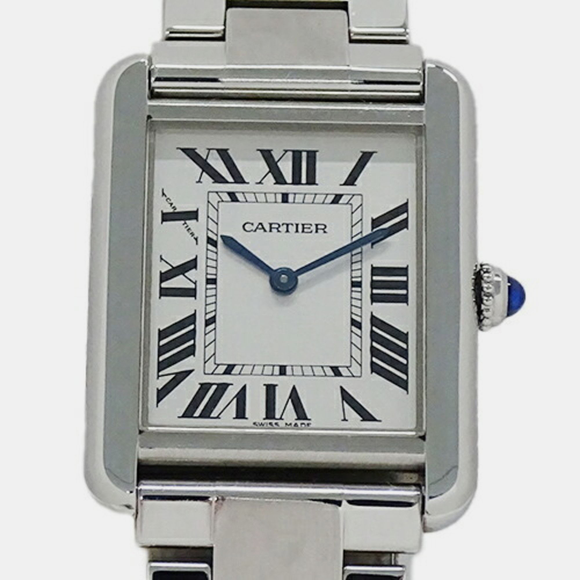 Cartier Silver Stainless Steel Tank Solo W5200013 Quartz Women's Wristwatch 24 mm