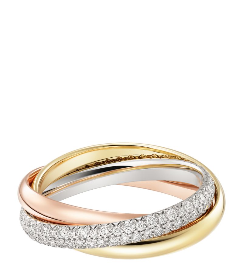 Cartier Small White, Yellow, Rose Gold and Diamond Trinity Ring