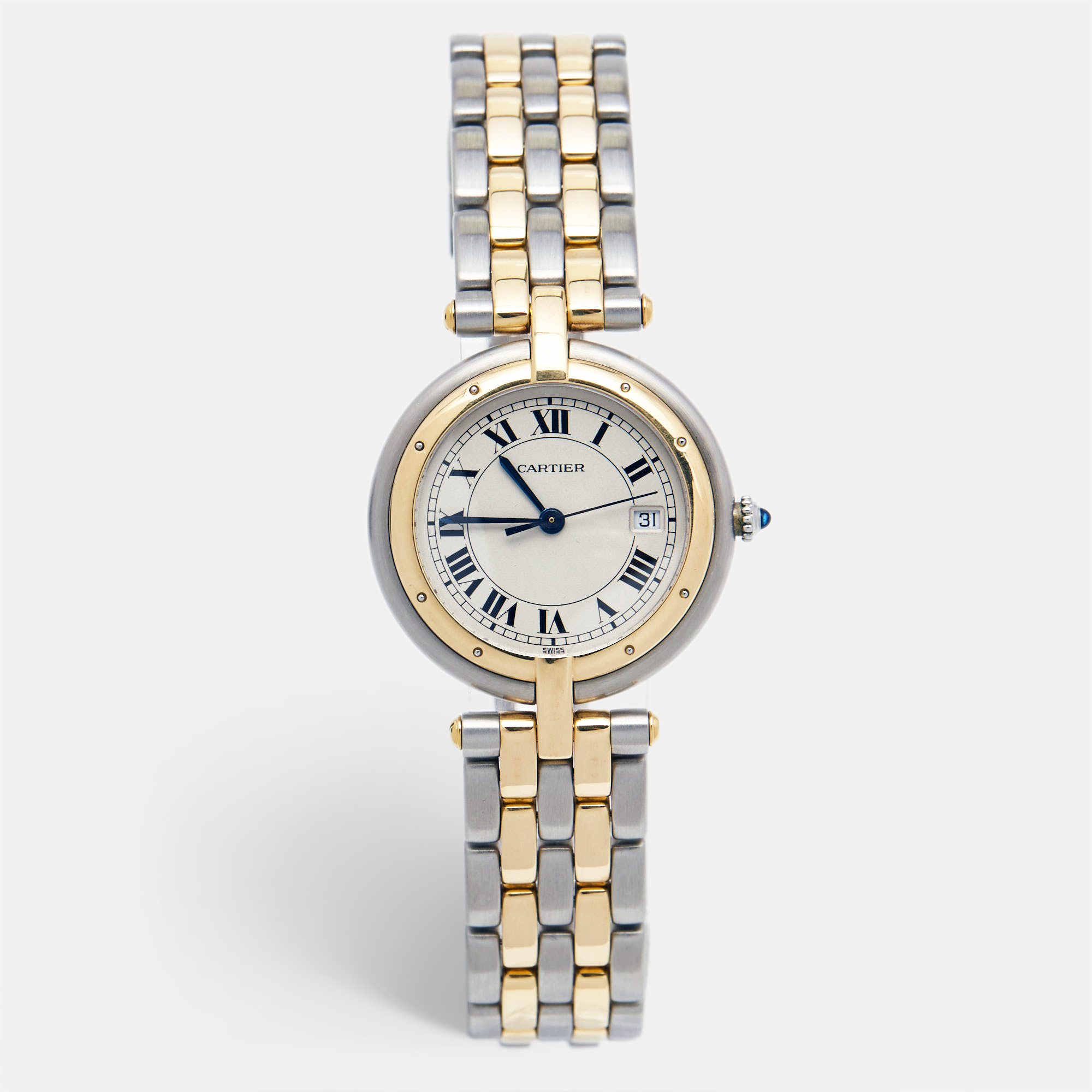 Cartier White 18K Yellow Gold Stainless Steel Panthere Vendome 183964 Quartz Women's Wristwatch 30 mm