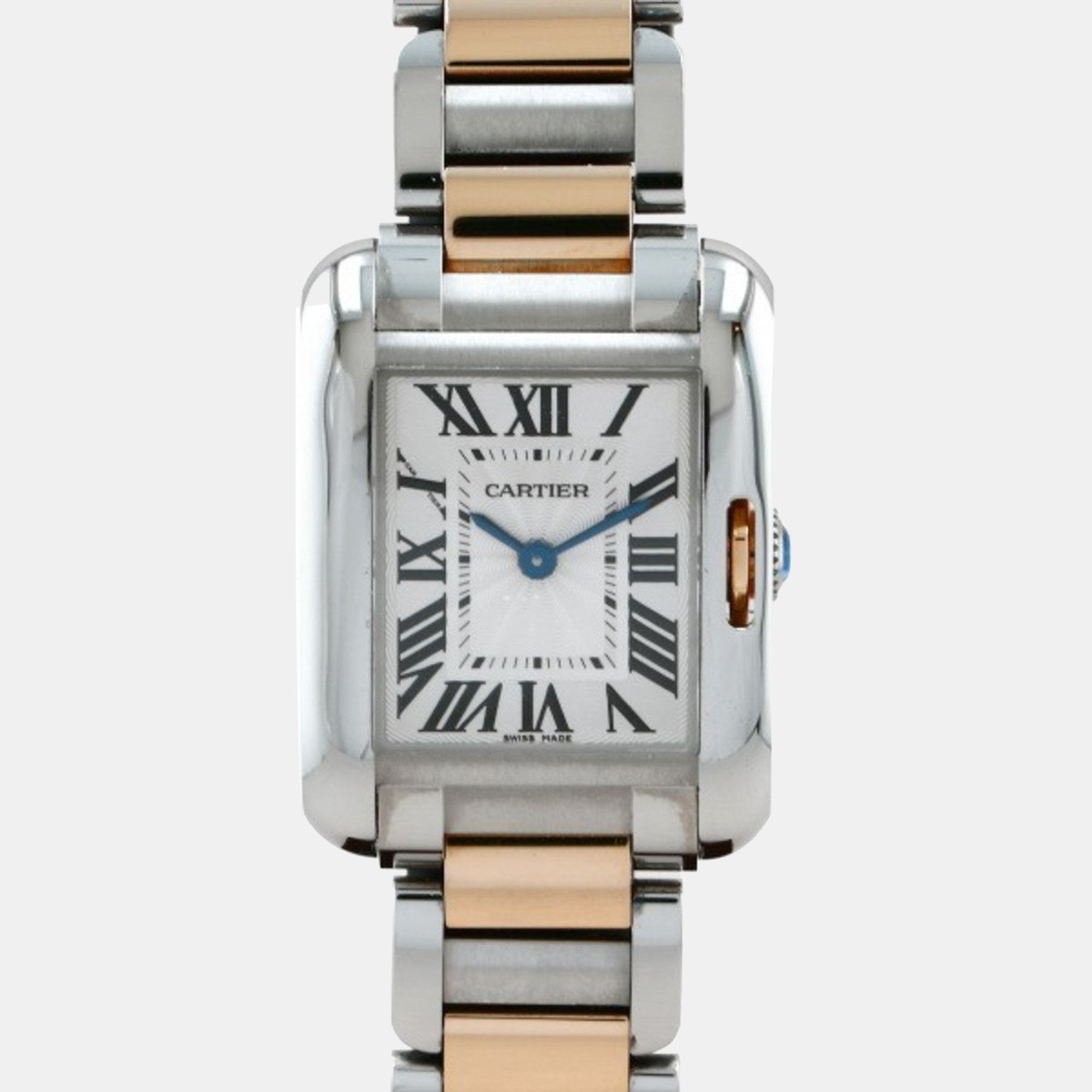 Cartier White 18k Rose Gold And Stainless Steel Tank Anglaise W5310036 Quartz Women's Wristwatch 23 mm