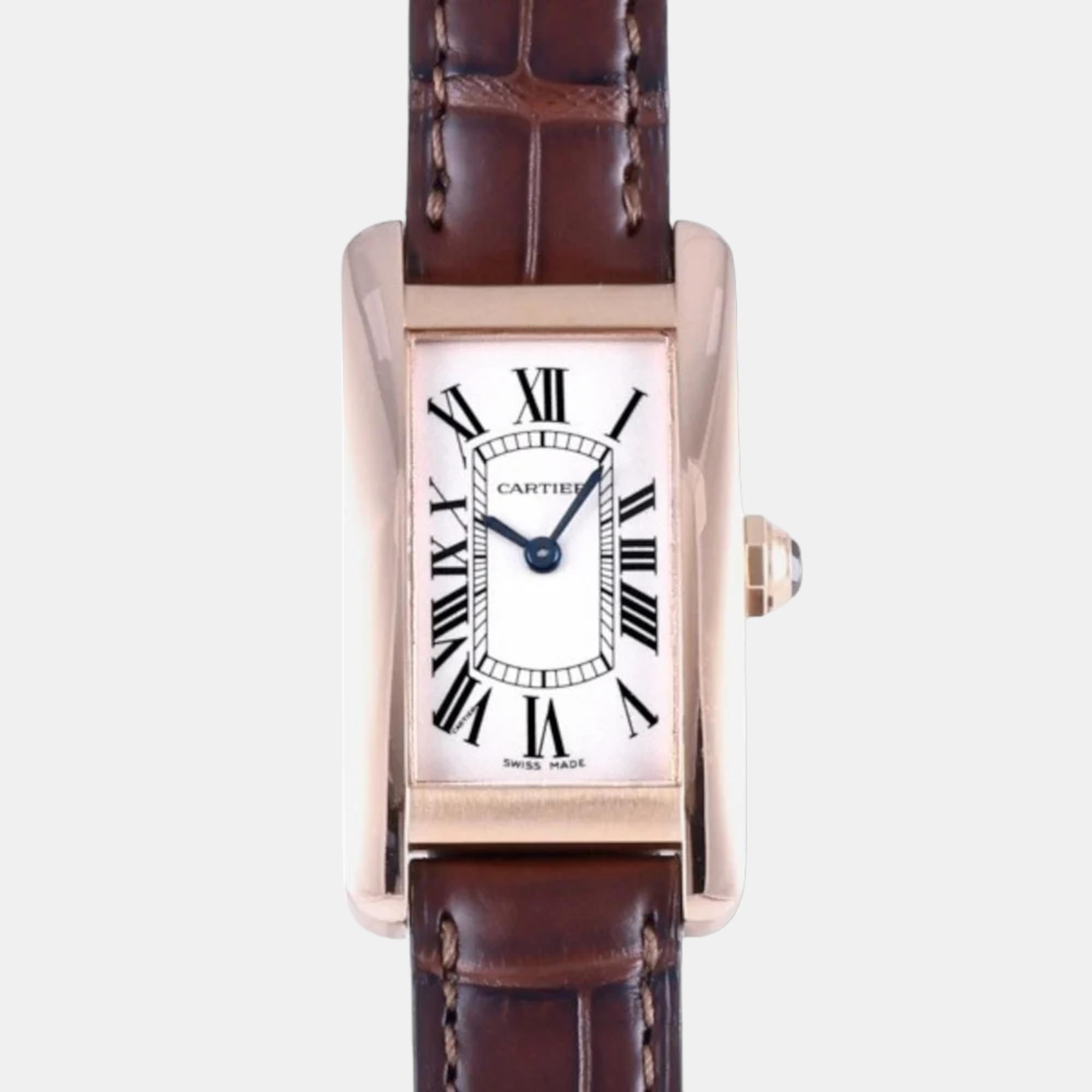 Cartier White 18k Rose Gold Tank Americaine W2607456 Quartz Women's Wristwatch 19 mm