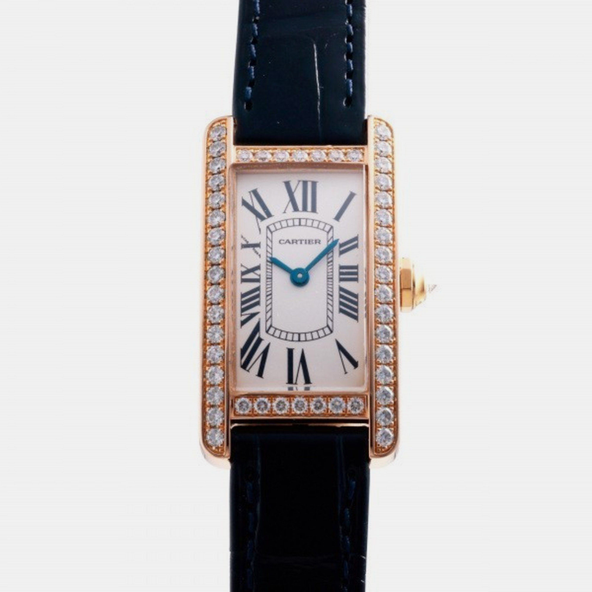 Cartier White 18k Rose Gold Tank Americaine WB707931 Quartz Women's Wristwatch 19 mm