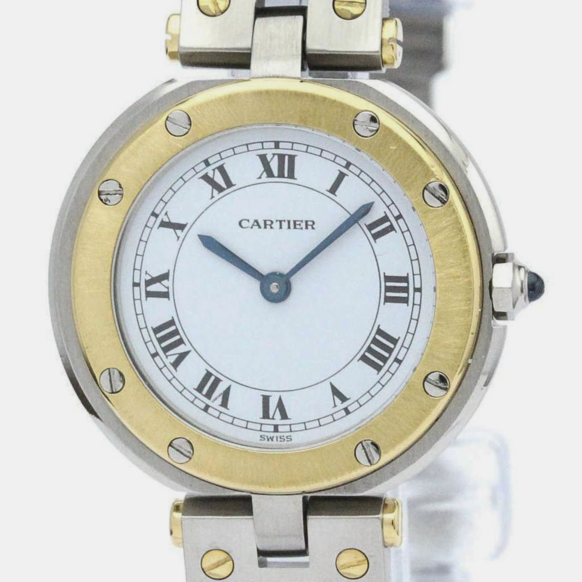 Cartier White 18k Yellow Gold And Stainless Steel Santos Quartz Women's Wristwatch 27 mm