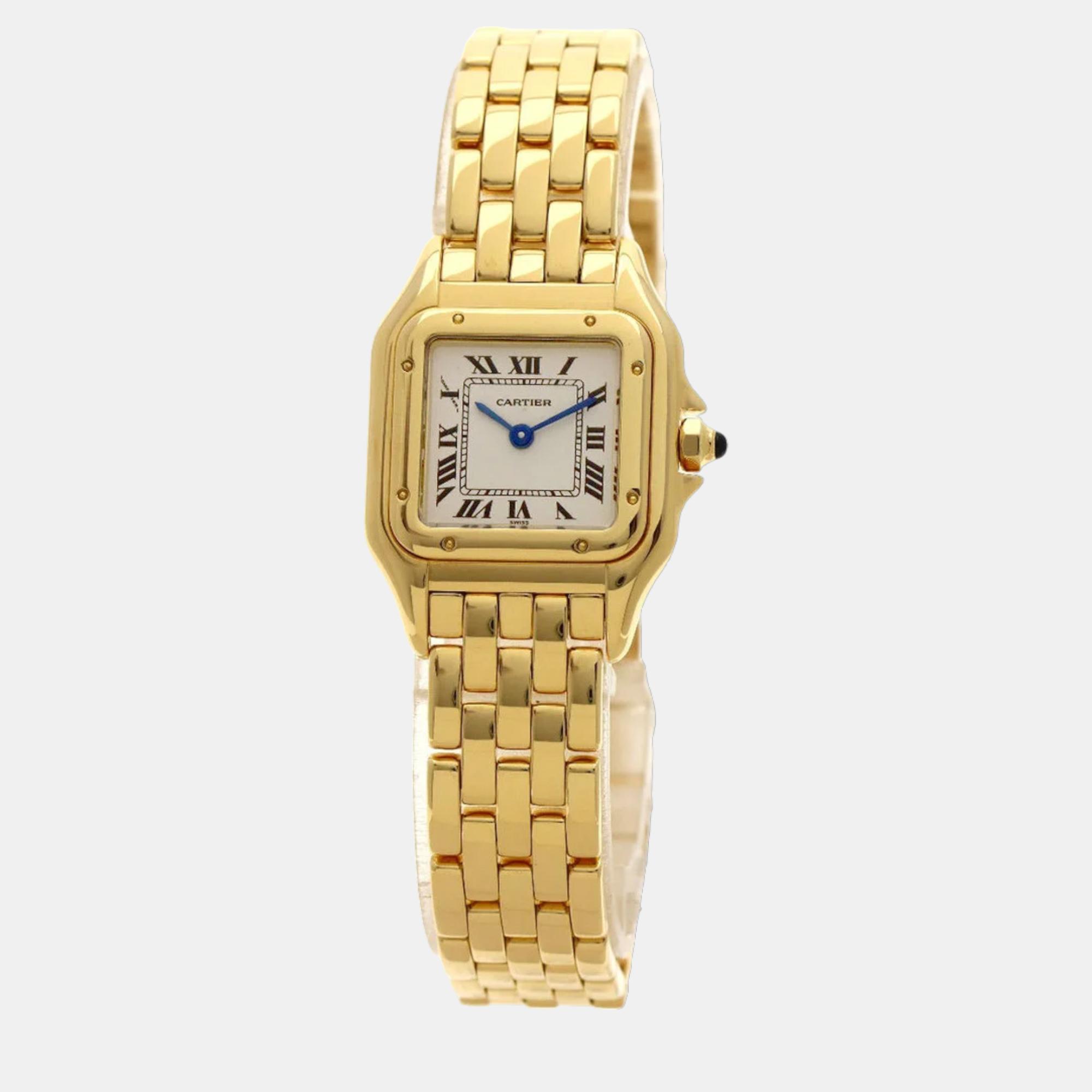 Cartier White 18k Yellow Gold Panthere De Cartier W25022B9 Quartz Women's Wristwatch 21.5 mm