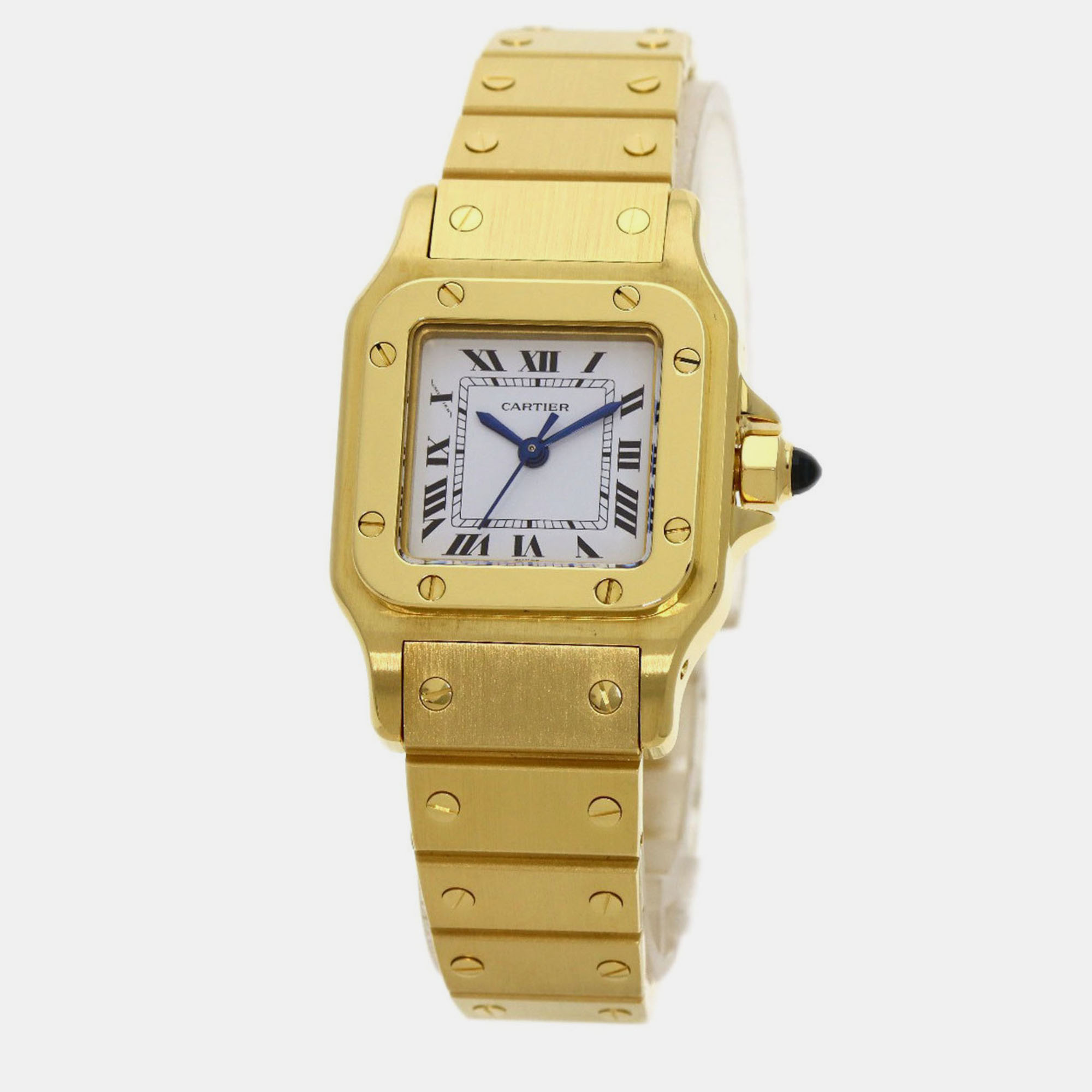 Cartier White 18k Yellow Gold Santos Galbee Automatic Women's Wristwatch 24 mm