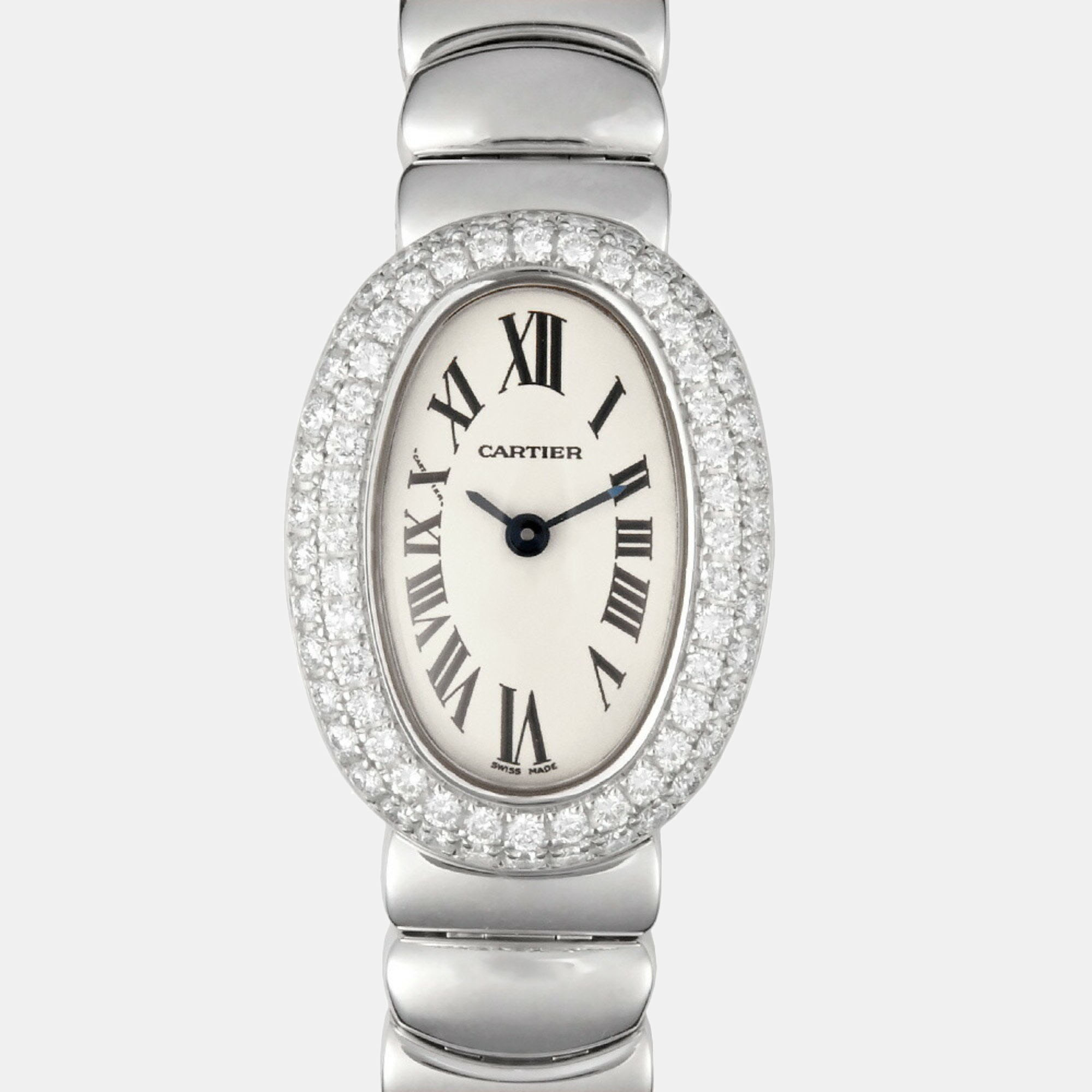 Cartier White Diamond 18k White Gold Baignoire K18WG Quartz Women's Wristwatch 18 mm