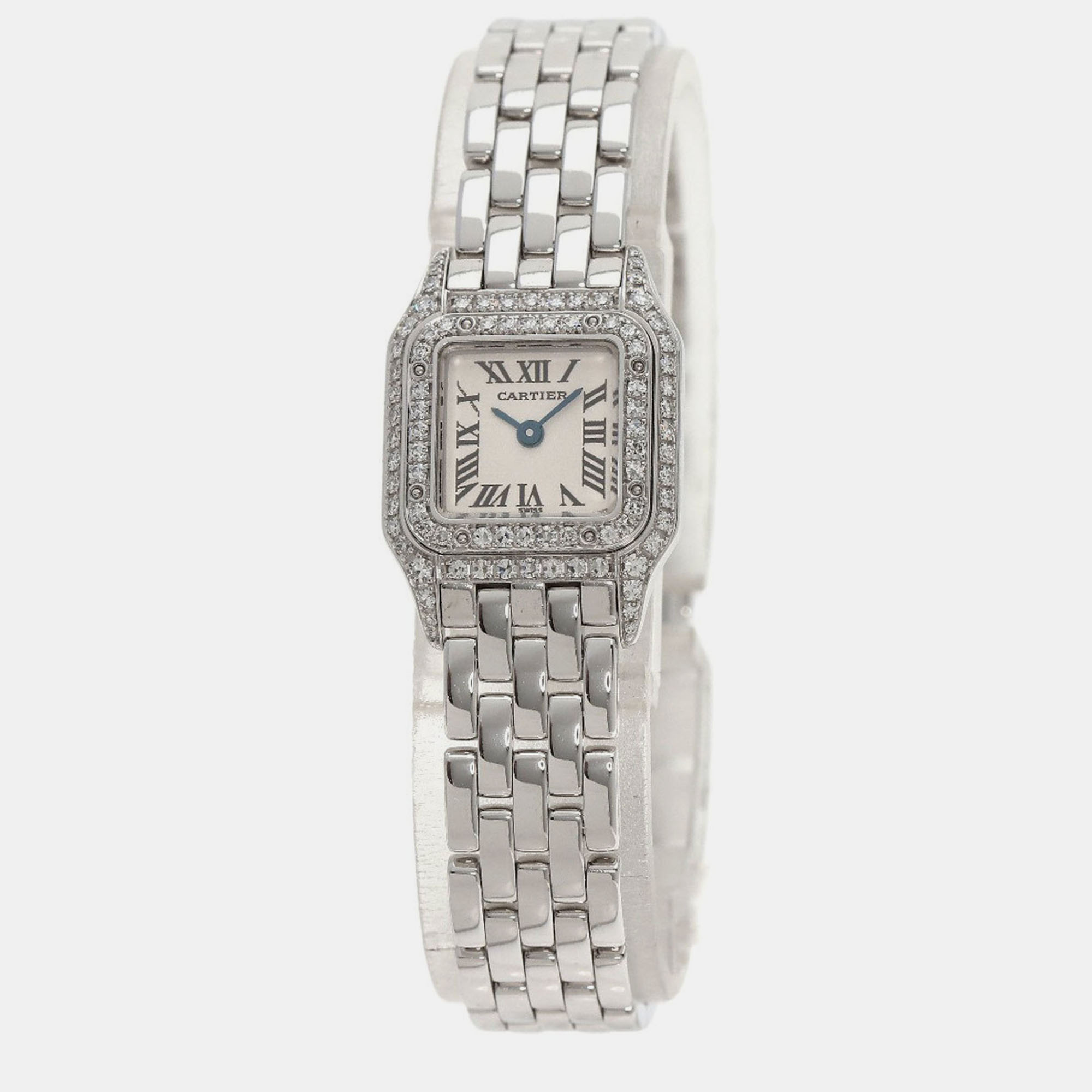 Cartier White Diamond 18k White Gold Panthere WF3210F3 Quartz Women's Wristwatch 17 mm