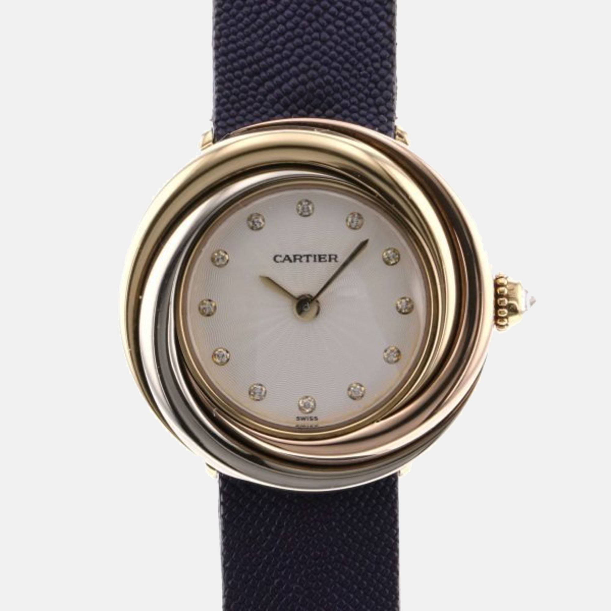 Cartier White Diamond 18k White Yellow Rose Gold Trinity Quartz Women's Wristwatch 26 mm