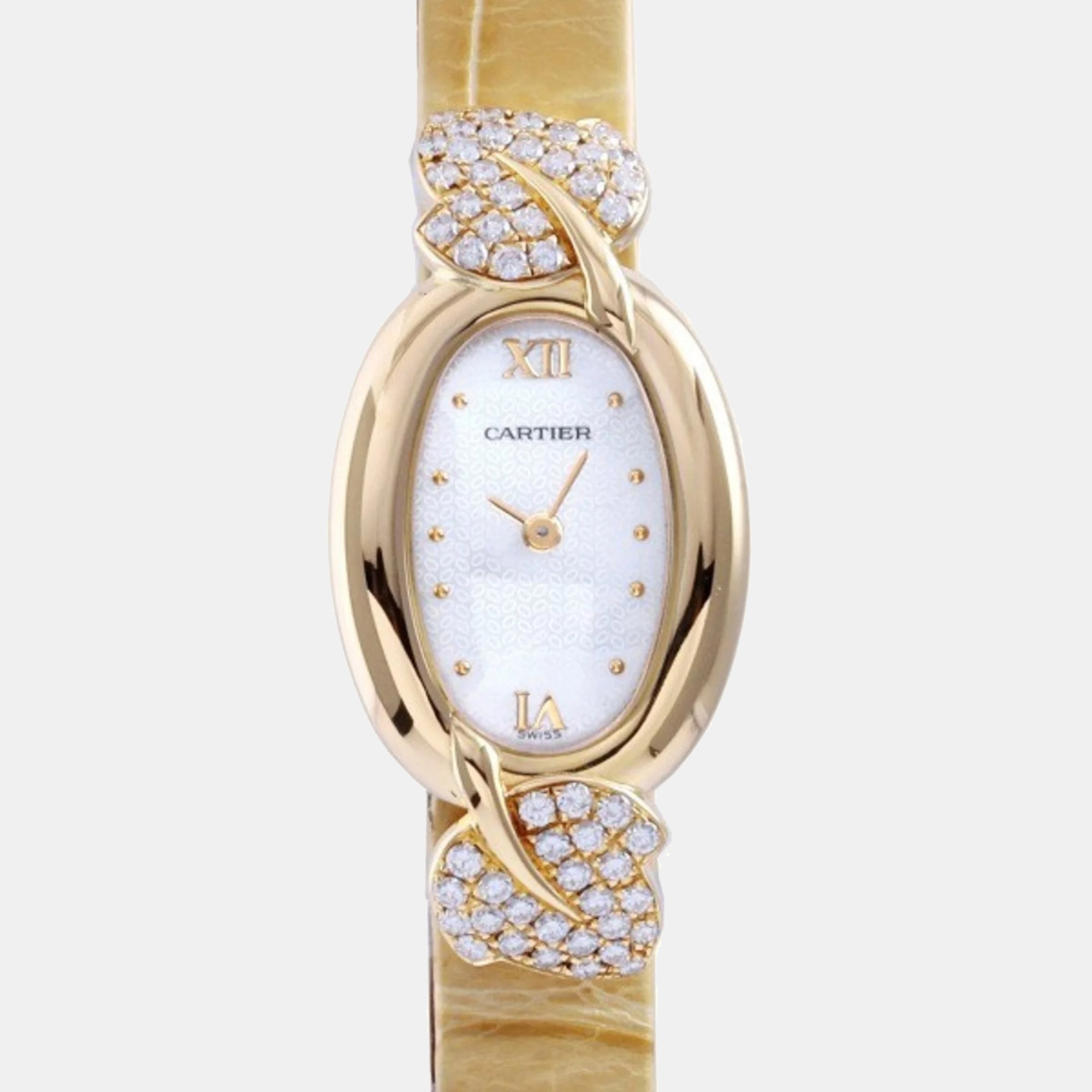 Cartier White Diamond 18k Yellow Gold Baignoire WB506751 Quartz Women's Wristwatch 18 mm