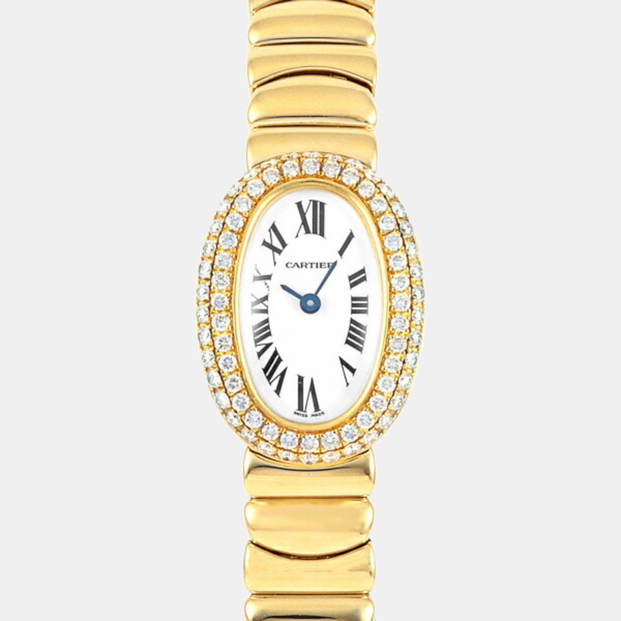 Cartier White Diamond 18k Yellow Gold Baignoire WB5094W1 Quartz Women's Wristwatch 20 mm
