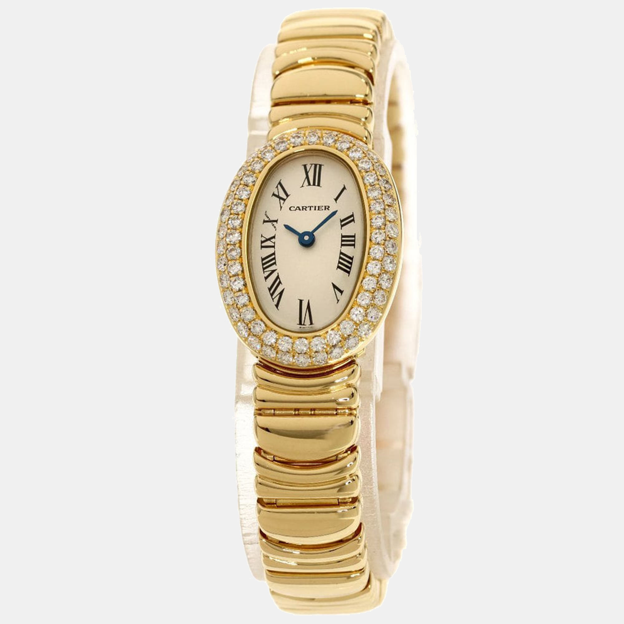 Cartier White Diamonds 18K Yellow Gold Baignoire WB5094D8 Women's Wristwatch 18 mm
