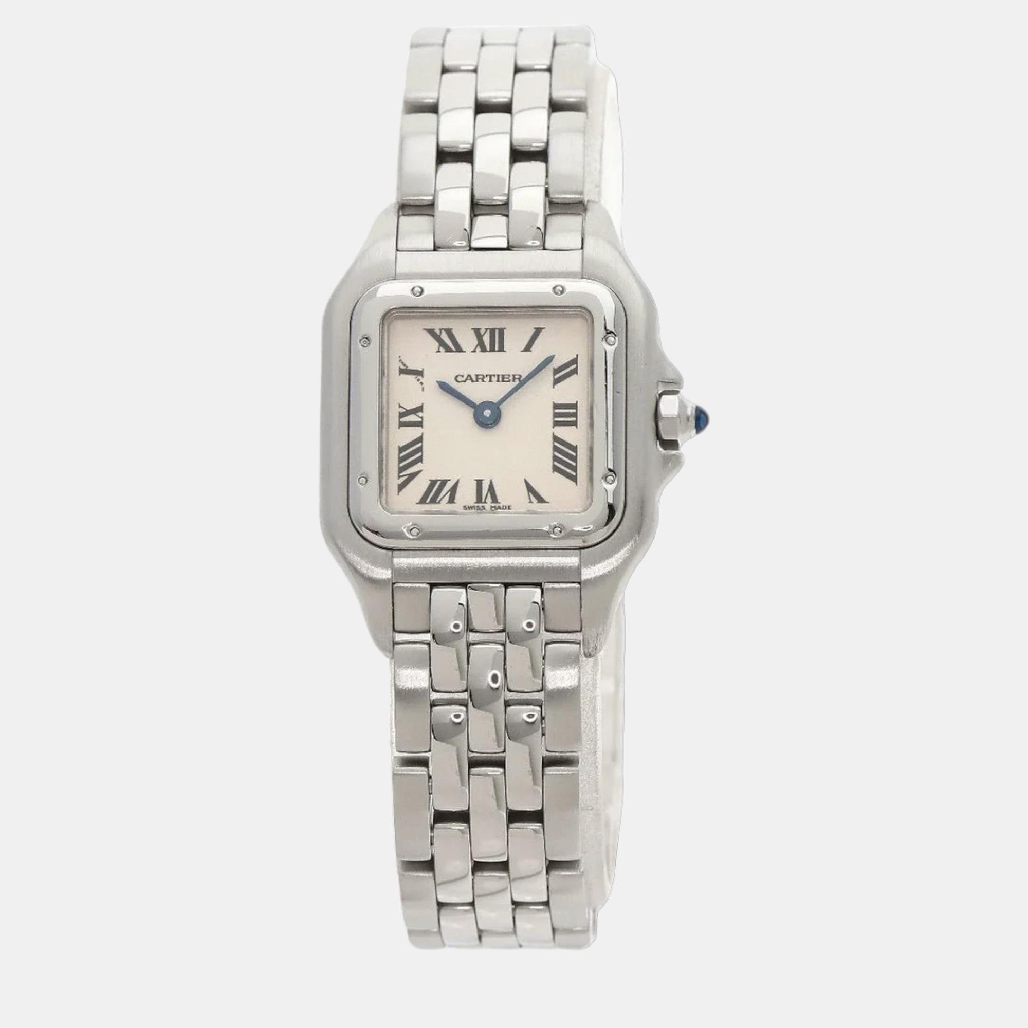 Cartier White Stainless Steel Panthere De Cartier W25033P5 Quartz Women's Wristwatch 21.5 mm