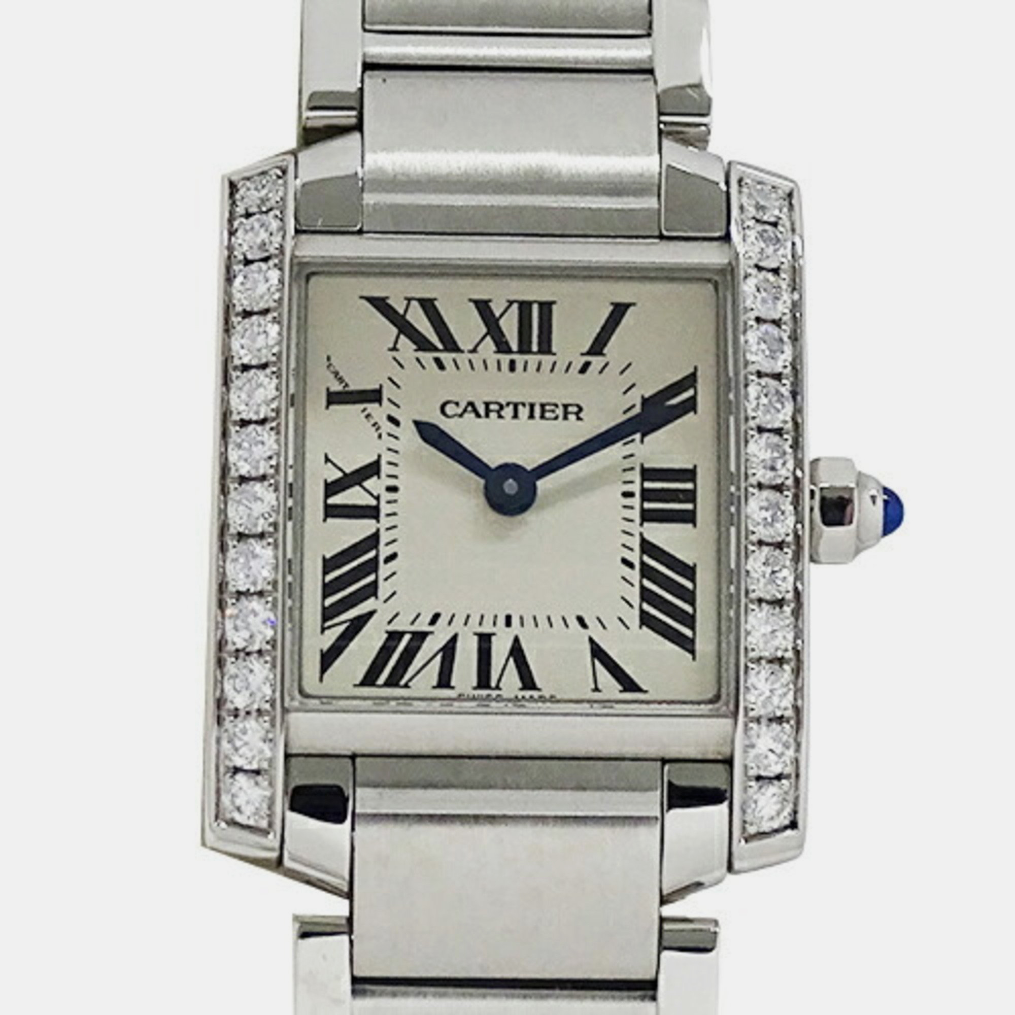 Cartier White Stainless Steel Tank Francaise W4TA0008 Quartz Women's Wristwatch 20 mm