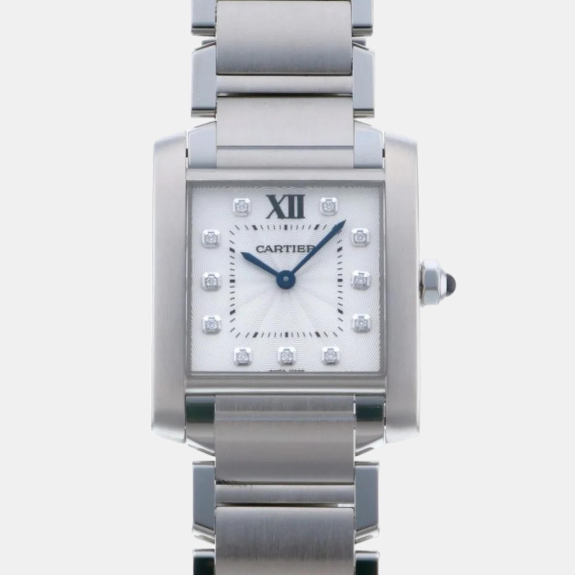 Cartier White Stainless Steel Tank Francaise WE110007 Quartz Women's Wristwatch 28 mm