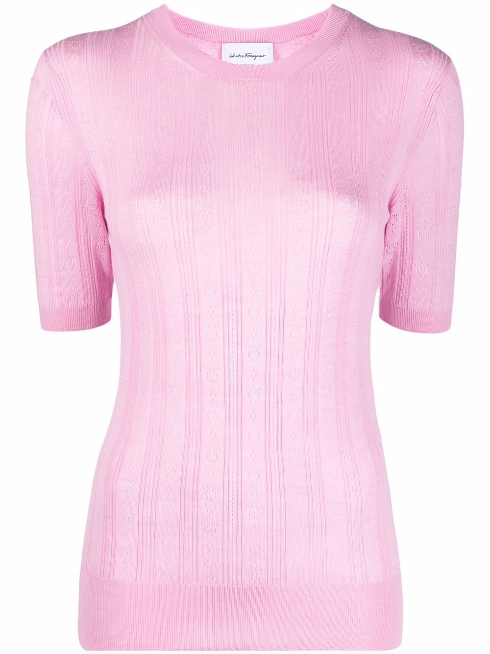 Ferragamo Gancini-pattern short-sleeve knitted top - Pink