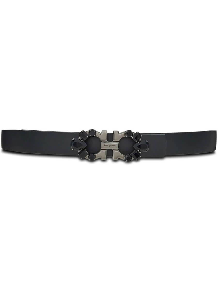 Ferragamo Gancini-plaque leather belt - Black