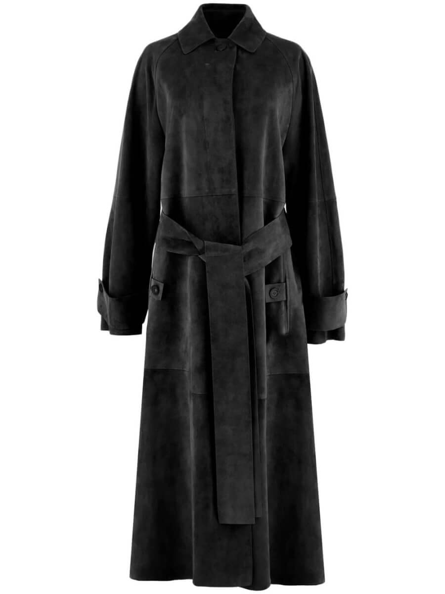 Ferragamo belted suede trench coat - Black
