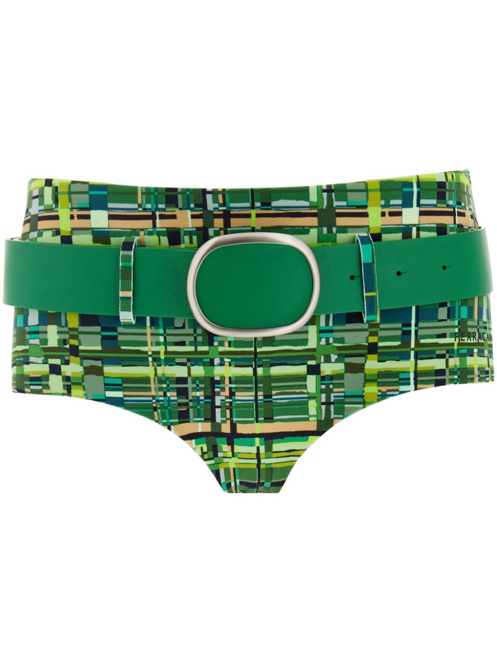 Ferragamo check-pattern belted mini shorts - Green