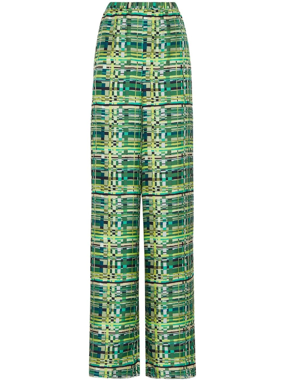 Ferragamo check-print silk palazzo trousers - Green