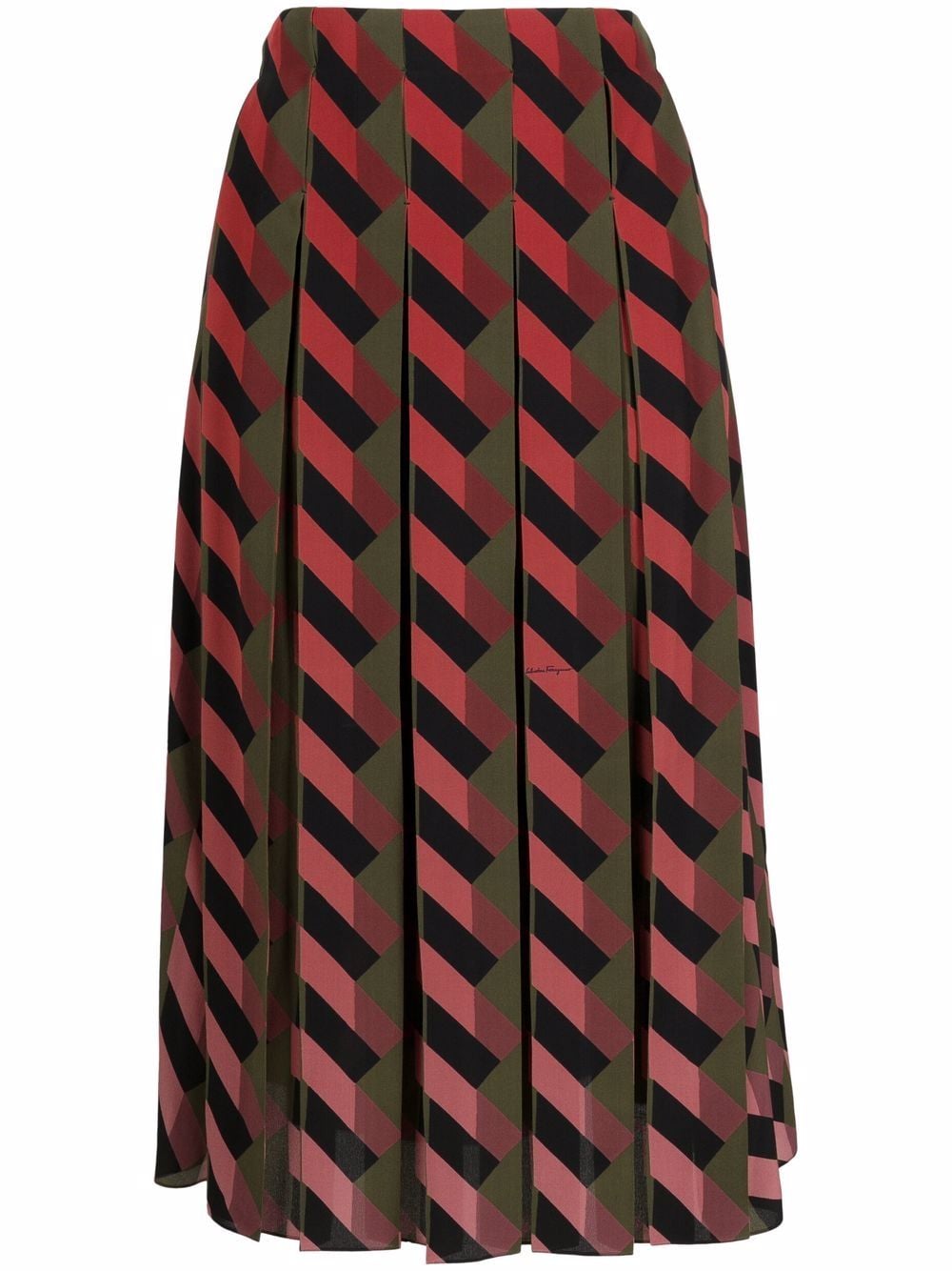 Ferragamo geometric-print pleated skirt - Red