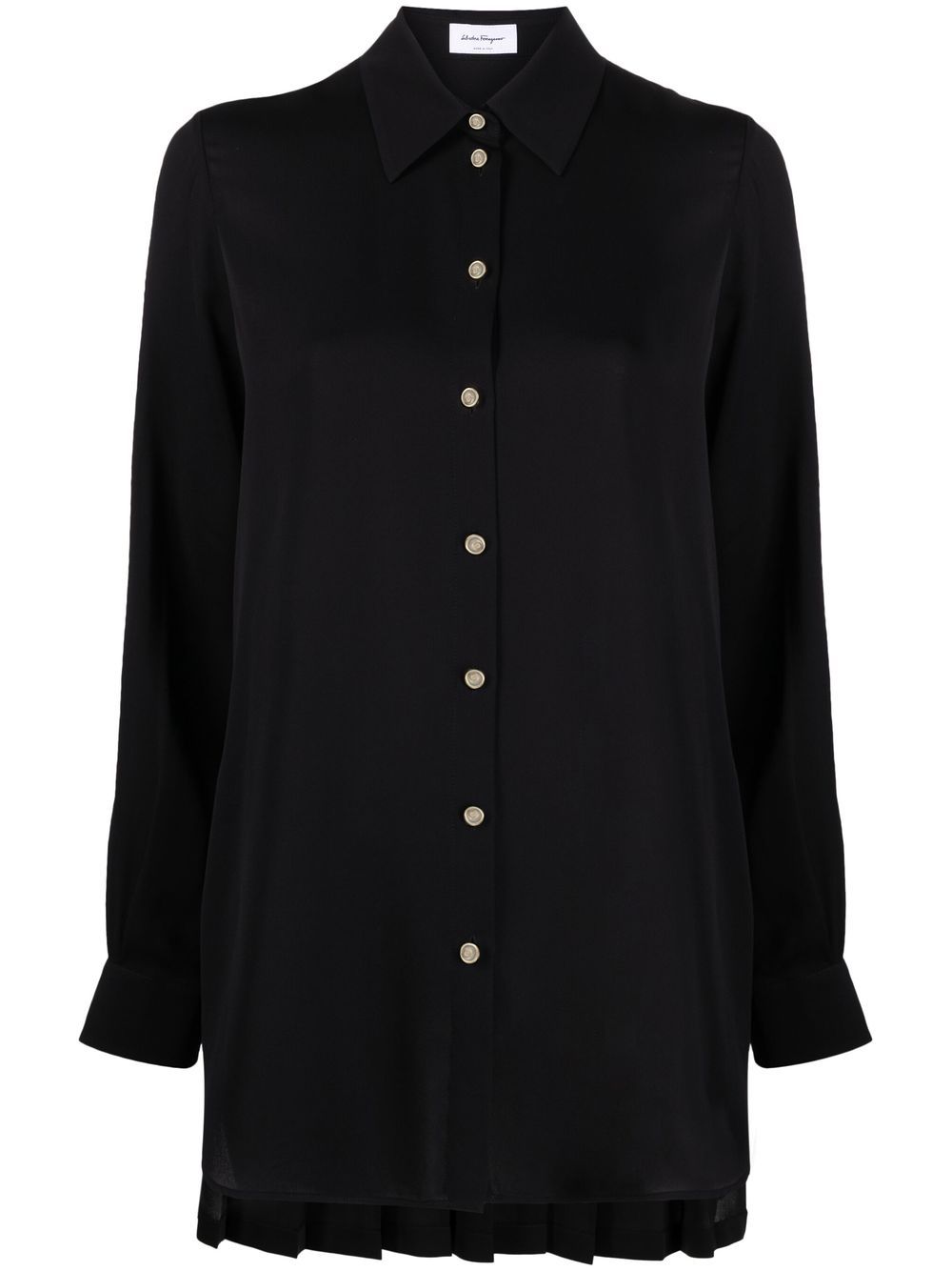 Ferragamo logo-button long-sleeve silk shirt - Black