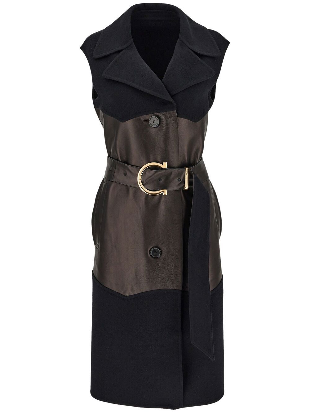 Ferragamo panelled belted sleeveless trench coat - Black