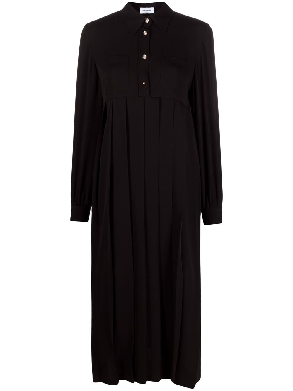 Ferragamo pleated-skirt silk shirt dress - Black