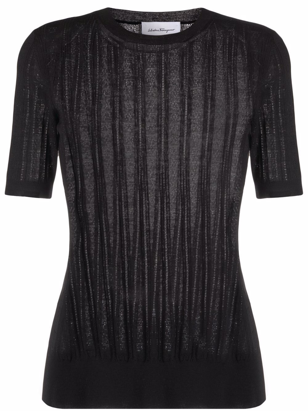 Ferragamo short-sleeve knitted wool top - Black