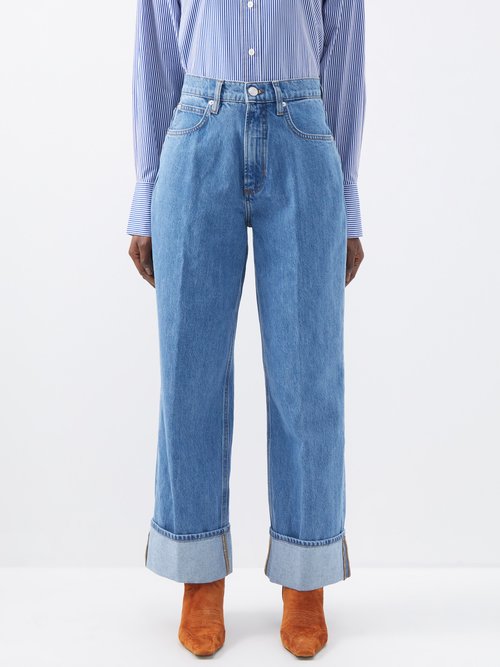 Frame - High-rise Turn-up Wide-leg Jeans - Womens - Mid Denim