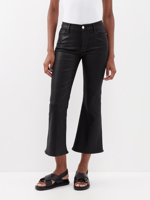 Frame - Le Crop Flare Coated-denim Jeans - Womens - Black