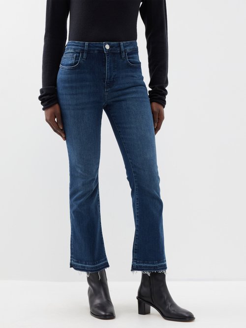 Frame - Le Crop Mini Organic Cotton-blend Bootcut Jeans - Womens - Dark Blue