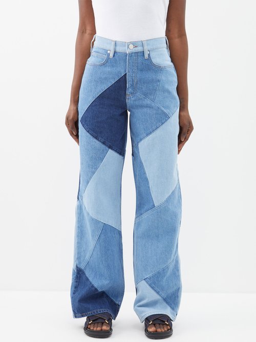 Frame - Le High And Tight Patchworked Wide-leg Jeans - Womens - Blue Multi