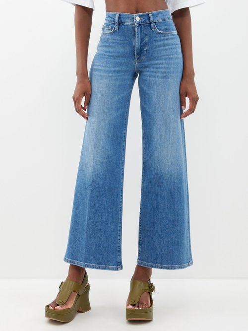 Frame - Le Palazzo Cropped Wide-leg Jeans - Womens - Mid Denim