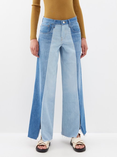Frame - Split-hem Patchwork Wide-leg Jeans - Womens - Blue Multi