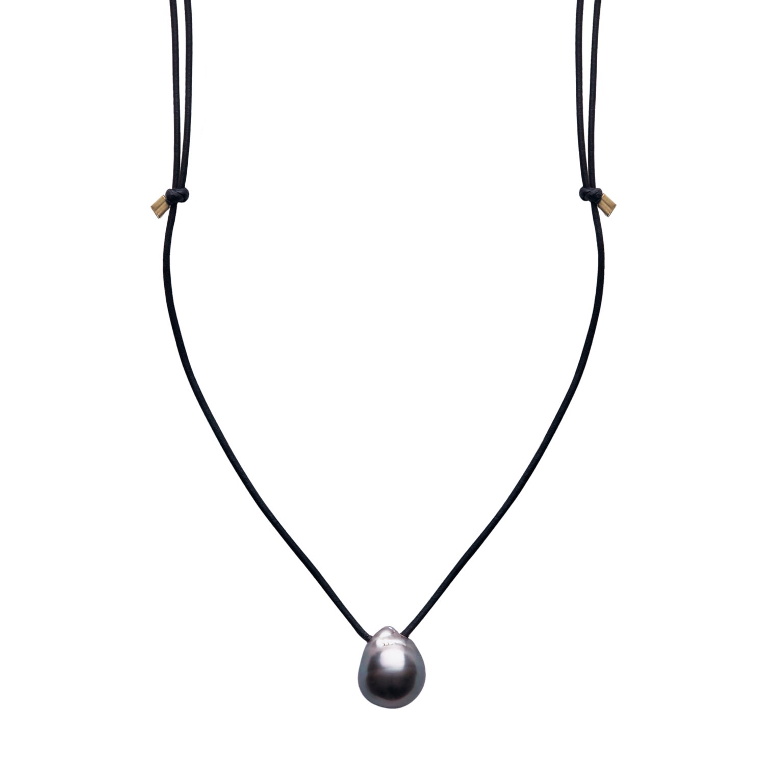 Gold / Black Aro Men's Large Tahitian Pearl Leather Necklace Ora Pearls
