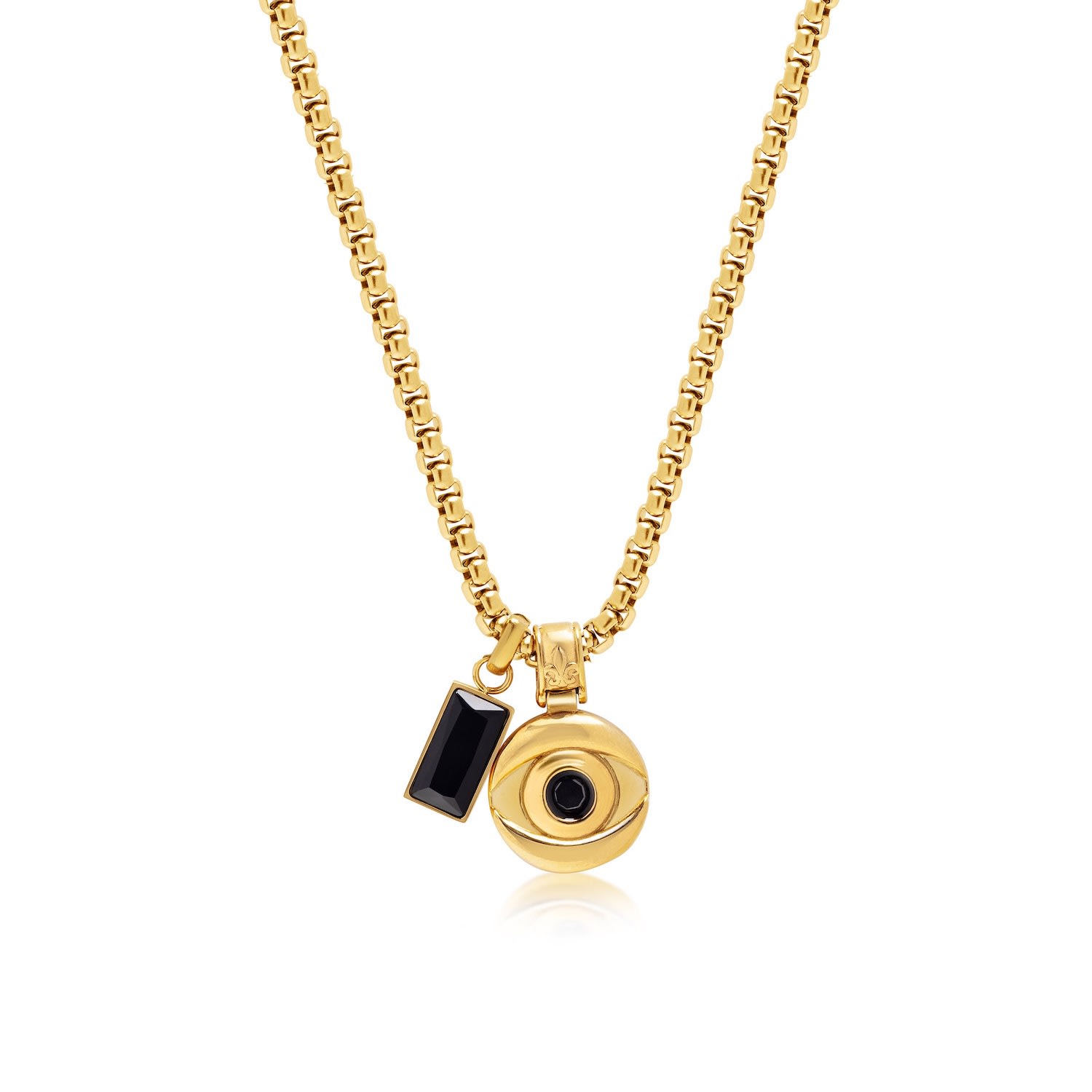 Gold / Black Men's Golden Talisman Necklace With Evil Eye Coin And Black Cz Bar Pendant Nialaya