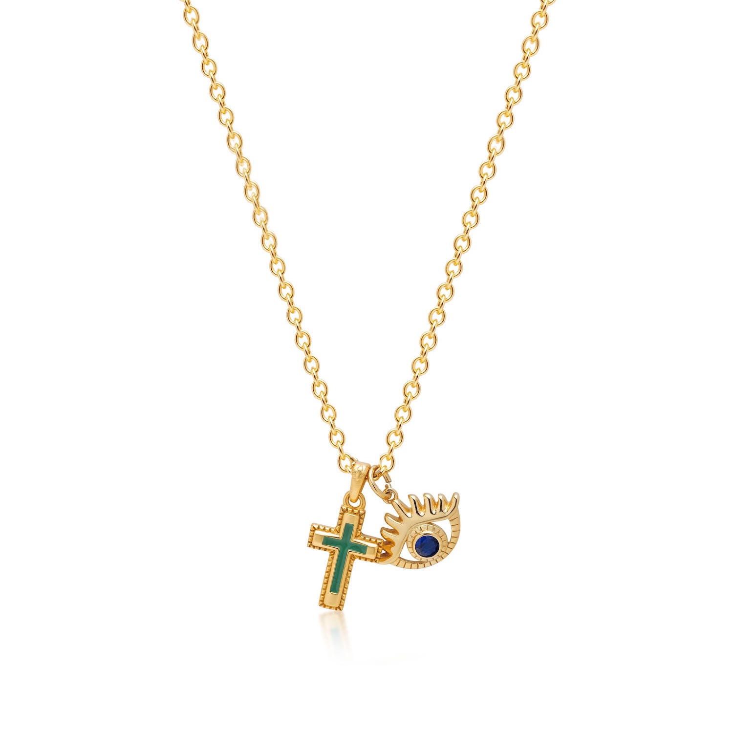 Gold / Black Men's Golden Talisman Necklace With Mini Cross And Evil Eye Pendant Nialaya