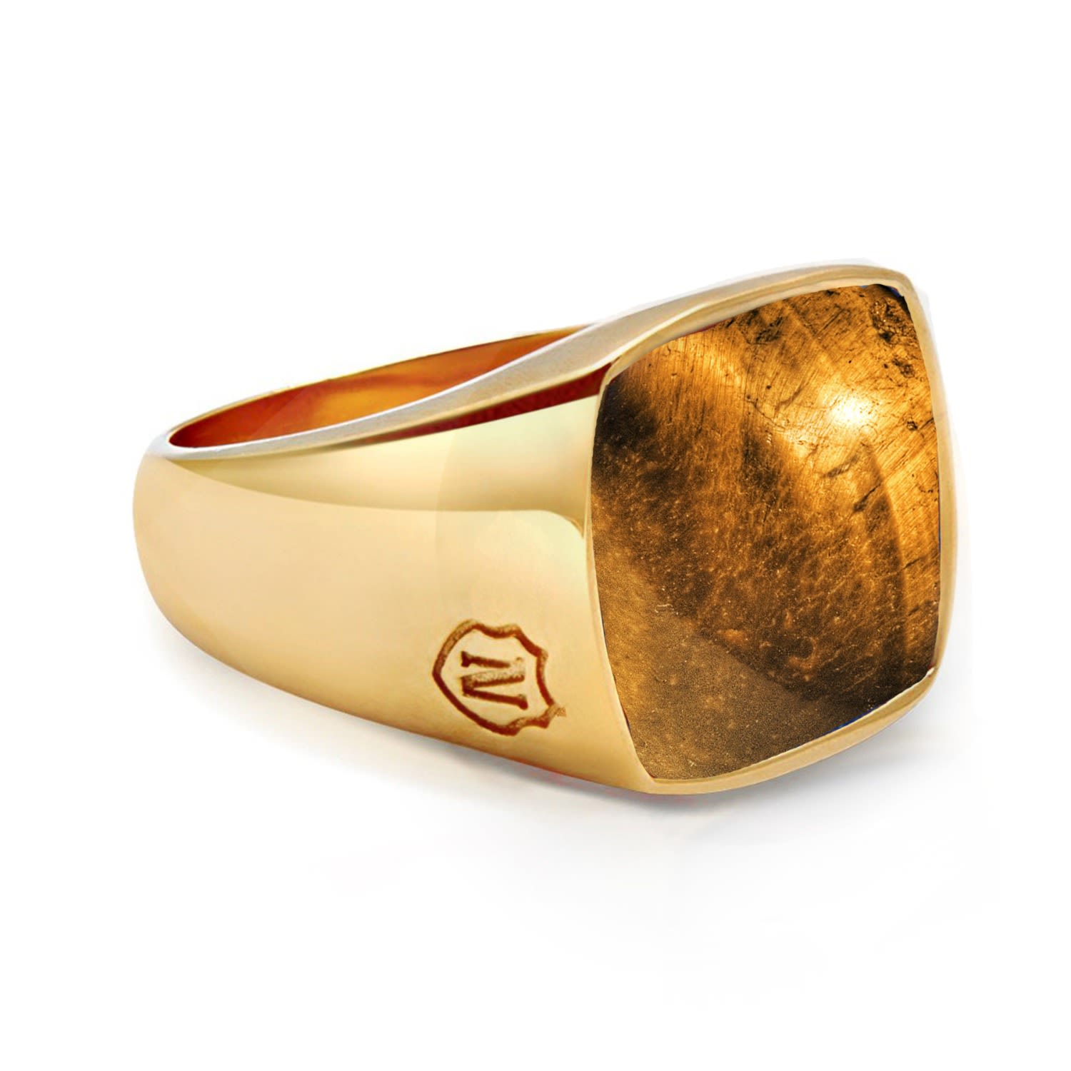 Gold / Brown Men's Gold Signet Ring With Brown Tiger Eye Nialaya