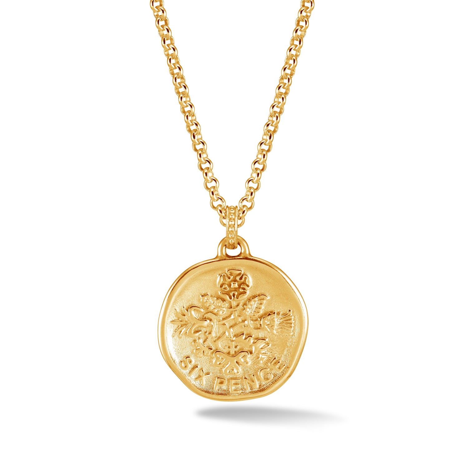 Gold Mens Lucky Sixpence Talisman Necklace In Vermeil Dower & Hall